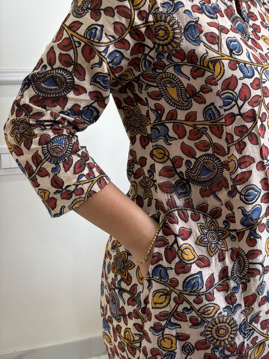 Tholi - White Kalamkari Cotton Kali Kurti