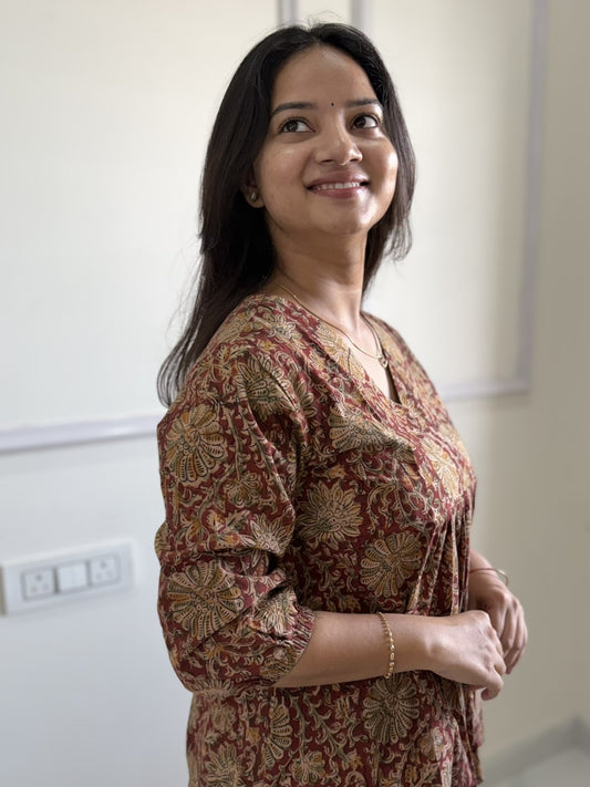 Tholi - Red Kalamkari Short Top
