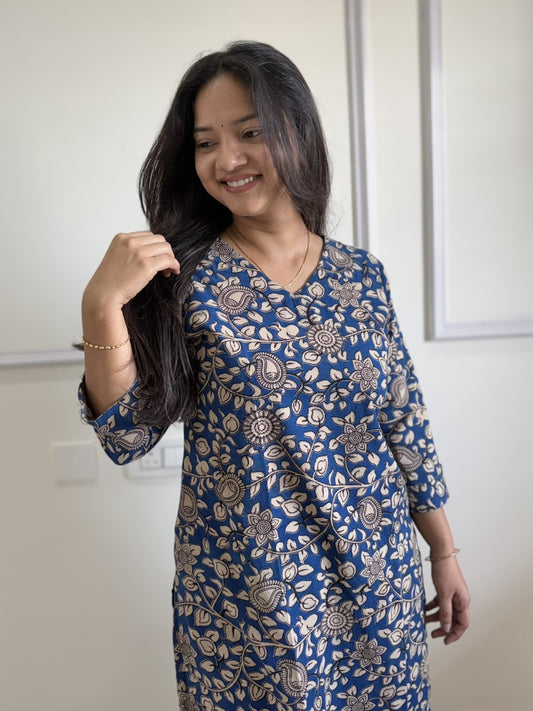Tholi - Blue Kalamkari Straight Kurti
