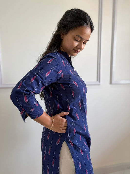 Tholi - Blue Ikat Straight Kurti