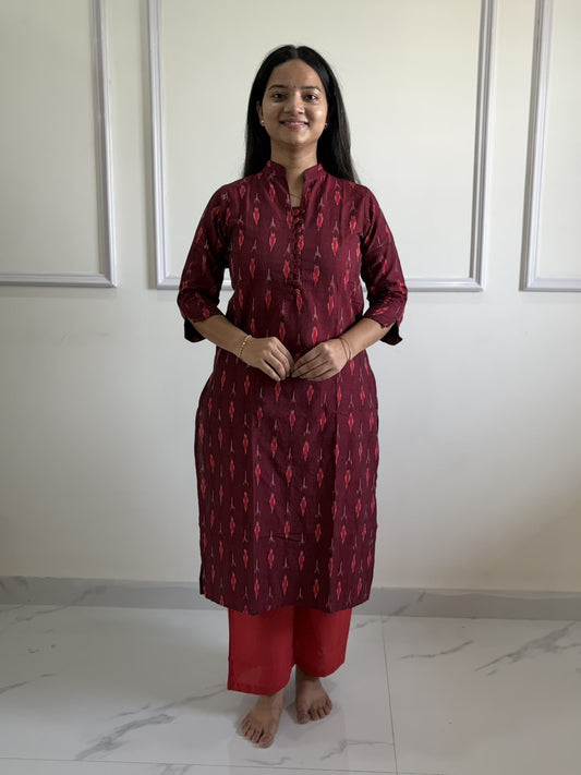 Tholi - Red Ikat cotton Straight Kurti