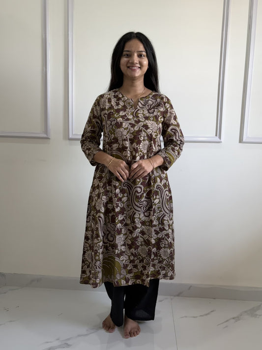 Tholi - Green Kalamkari Cotton Kali Kurti