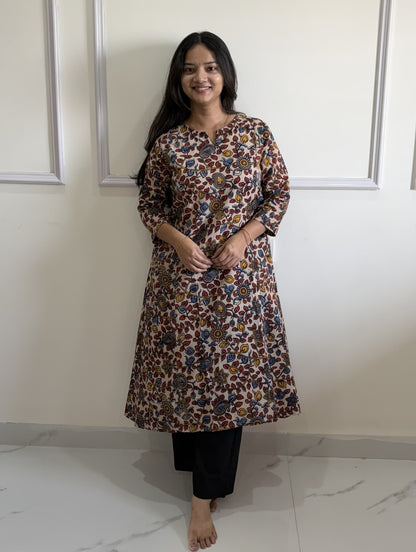Tholi - White Kalamkari Cotton Kali Kurti