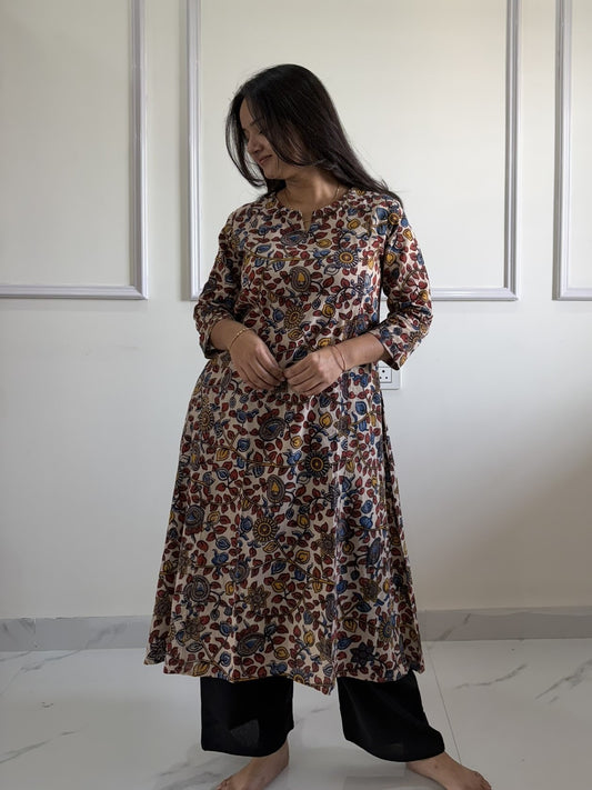 Tholi - White Kalamkari Cotton Kali Kurti