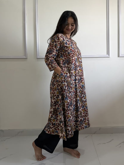 Tholi - White Kalamkari Cotton Kali Kurti