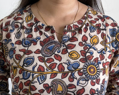 Tholi - White Kalamkari Cotton Kali Kurti