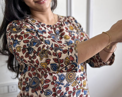 Tholi - White Kalamkari Cotton Kali Kurti