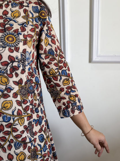 Tholi - White Kalamkari Cotton Kali Kurti