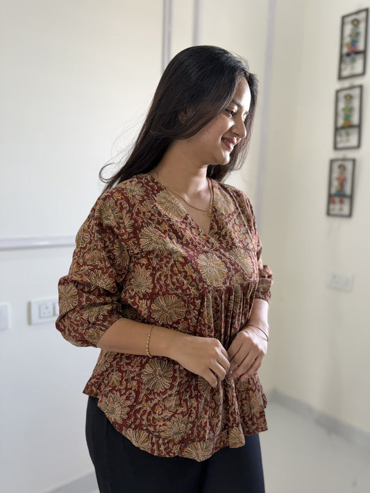 Tholi - Red Kalamkari Short Top
