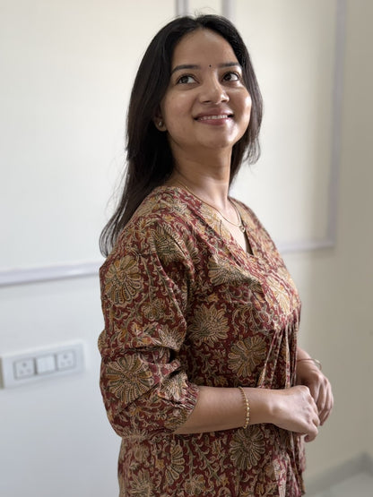 Tholi - Red Kalamkari Short Top