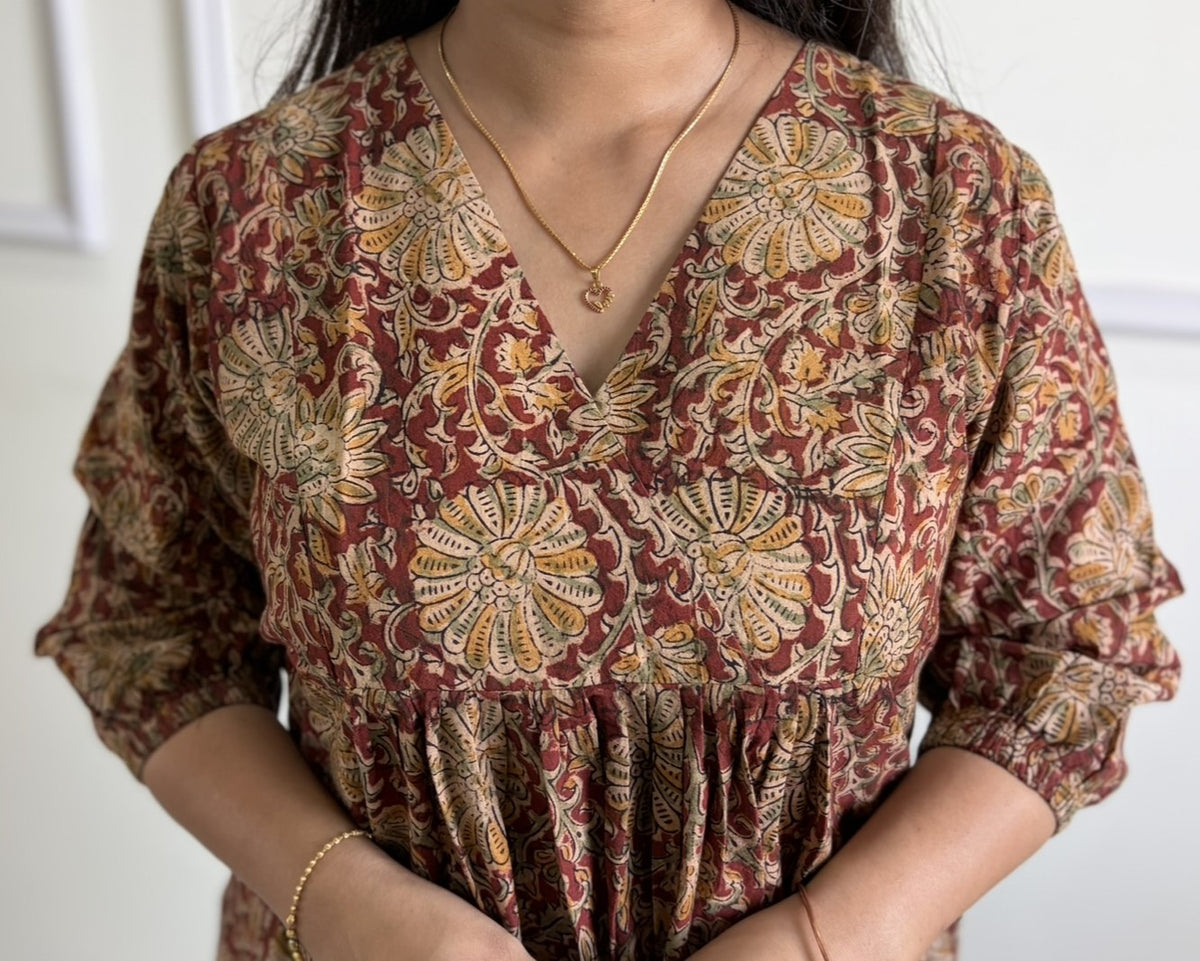 Tholi - Red Kalamkari Short Top