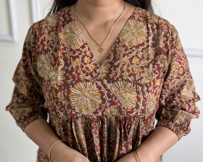 Tholi - Red Kalamkari Short Top