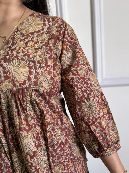 Tholi - Red Kalamkari Short Top