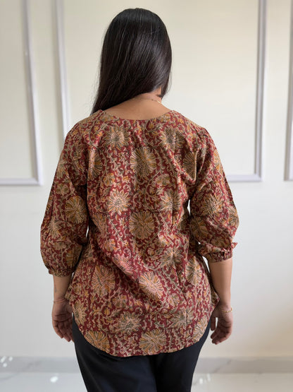 Tholi - Red Kalamkari Short Top