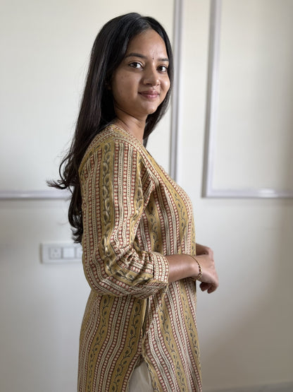 Tholi - Yellow Kalamkari Straight Kurti - Block Printing