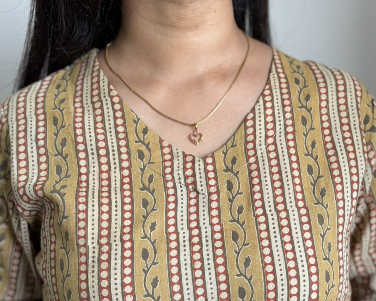 Tholi - Yellow Kalamkari Straight Kurti - Block Printing