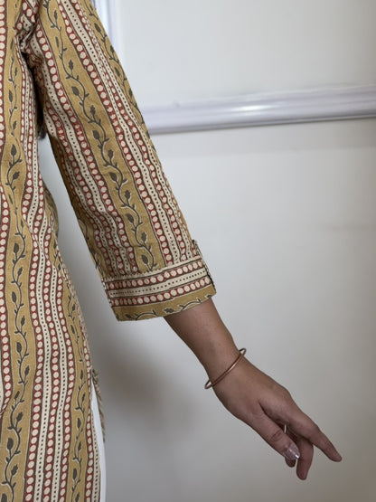 Tholi - Yellow Kalamkari Straight Kurti - Block Printing