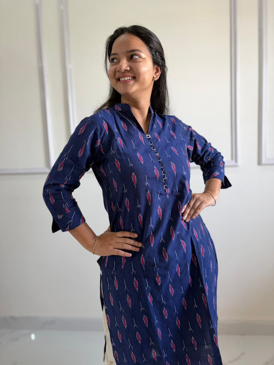 Tholi - Blue Ikat Straight Kurti