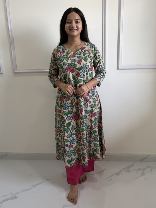 Tholi - White Kalamkari Cotton Kali Kurti