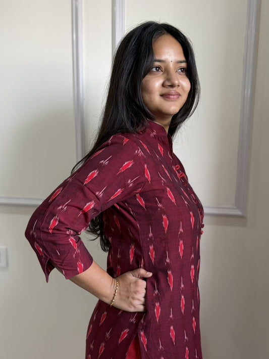Tholi - Red Ikat cotton Straight Kurti