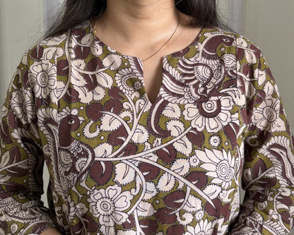 Tholi - Green Kalamkari Cotton Kali Kurti